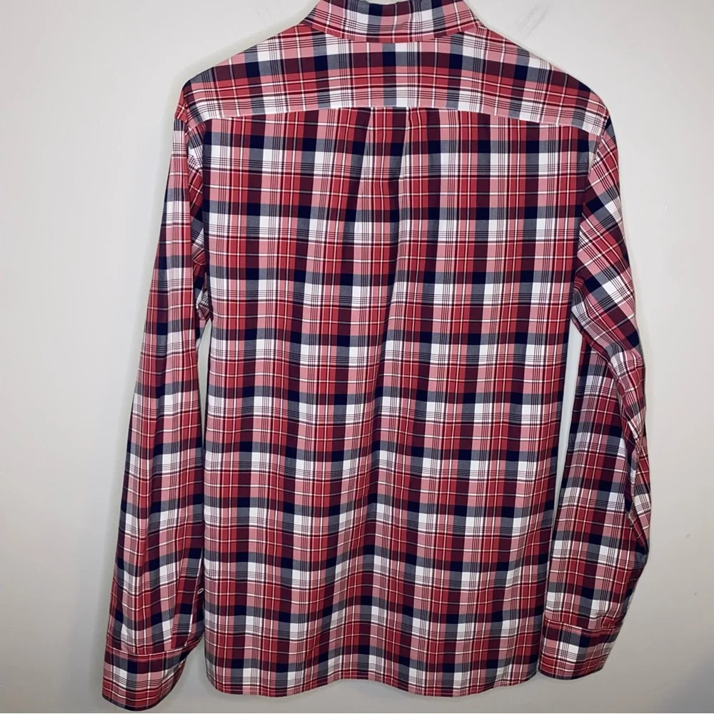 J Crew slim fit long sleeve brick red navy blue plaid button down shirt Medium